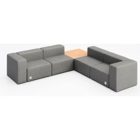 Conversa 4 Person Corner Sofa with Natural Table & Power Outlet, Dillon Steel Vinyl