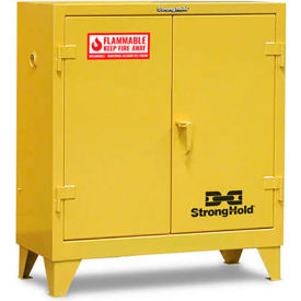 Strong Hold Flammable Safety Cabinet, Manual Close, 30 Gallon, 44"W x 18"D x 49"H, Yellow