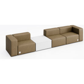 Conversa 3 Person Sofa with White Occasional Table & Power Outlet, Dillon Safari Vinyl