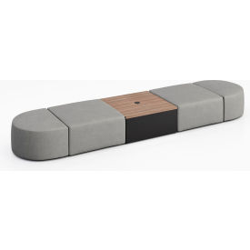 Conversa 4 Person Modular Seating w/ Studio Teak Table & Power Outlet, Steel Vinyl
