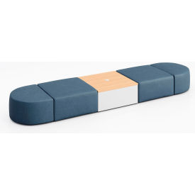 Conversa 4 Person Modular Seating with Natural Table & Power Outlet, Dillon Ocean Vinyl