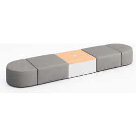 Conversa 4 Person Modular Seating with Natural Table & Power Outlet, Dillon Steel Vinyl
