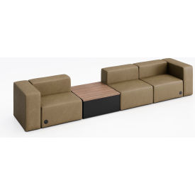 Conversa 3 Person Sofa with Studio Teak Table & Power Outlet, Dillon Safari Vinyl