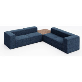 Conversa 4 Person Corner Sofa w/ Studio Teak Occasional Table, Connelly Blue Jay Fabric