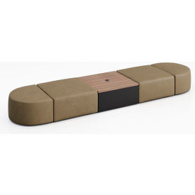 4 Person Modular Seating with Studio Teak Table & Power Outlet, Dillon Safari Vinyl