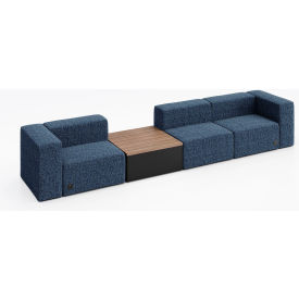 Conversa 3 Person Sofa with Studio Teak Table & Power Outlet, Connelly Blue Jay Fabric