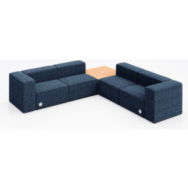Conversa 4 Person Corner Sofa with Natural Table & Power Outlet, Connelly Blue Jay Fabric