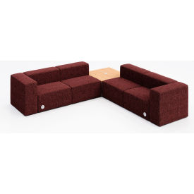 Conversa 4 Person Corner Sofa w/ Natural Table & Power Outlet, Connelly Firefinch Fabric