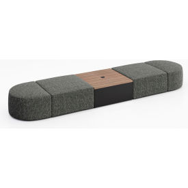 4 Person Modular Seating with Studio Teak Table & Power Outlet, Connelly Owl Fabric