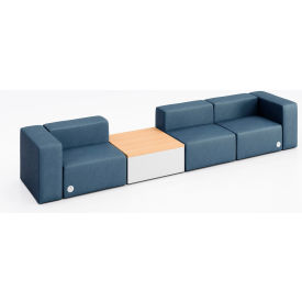 Conversa 3 Person Sofa with Natural Occasional Table & Power Outlet, Dillon Ocean Vinyl