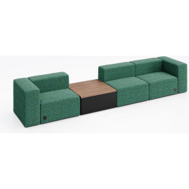 Conversa 3 Person Sofa with Studio Teak Table & Power Outlet, Connelly Peacock Fabric