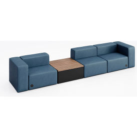 Conversa 3 Person Sofa w/Studio Teak Occasional Table & Power Outlet, Dillon Ocean Vinyl