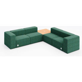 Conversa 4 Person Corner Sofa with Natural Table & Power Outlet, Connelly Peacock Fabric