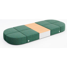 8 Person Modular Seating with Natural Table & Power Outlet, Connelly Peacock Fabric