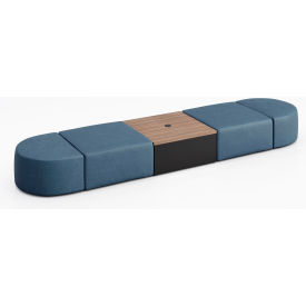 Conversa 4 Person Modular Seating w/Studio Teak Table & Power Outlet, Dillon Ocean Vinyl