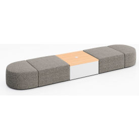 Conversa 4 Person Modular Seating w/ Natural Table & Power Outlet, Connelly Dove Fabric