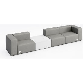Conversa 3 Person Sofa with White Occasional Table & Power Outlet, Dillon Steel Vinyl