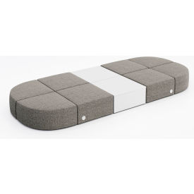 Conversa 8 Person Modular Seating with White Table & Power Outlet, Connelly Dove Fabric