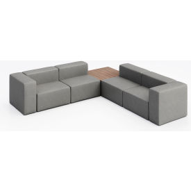 Conversa 4 Person Corner Sofa with Studio Teak Occasional Table, Dillon Steel Vinyl
