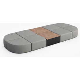 Conversa 8 Person Modular Seating with Studio Teak Occasional Table, Dillon Steel Vinyl