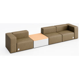 Conversa 3 Person Sofa with Natural Occasional Table & Power Outlet, Dillon Safari Vinyl