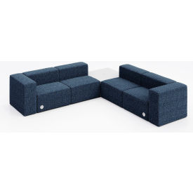 Conversa 4 Person Corner Sofa with White Table & Power Outlet, Connelly Blue Jay Fabric