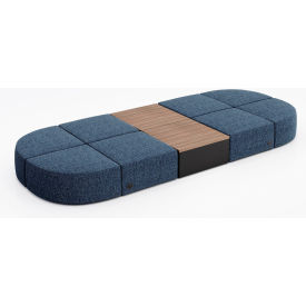 8 Person Modular Seating with Studio Teak Table & Power Outlet, Connelly Blue Jay Fabric