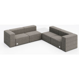 Conversa 4 Person Corner Sofa with White Table & Power Outlet, Connelly Dove Fabric