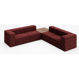 4 Person Corner Sofa with Studio Teak Table & Power Outlet, Connelly Firefinch Fabric