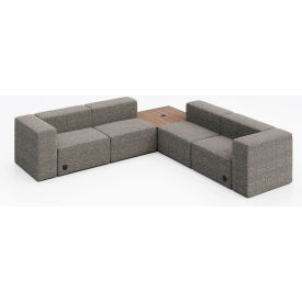Conversa 4 Person Corner Sofa w/ Studio Teak Table & Power Outlet, Connelly Dove Fabric