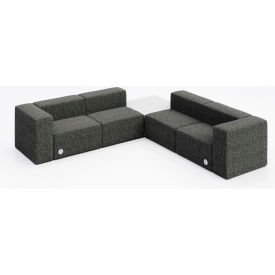 Conversa 4 Person Corner Sofa with White Table & Power Outlet, Connelly Owl Fabric