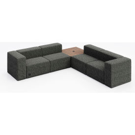 Conversa 4 Person Corner Sofa with Teak Table & Power Outlet, Connelly Owl Fabric