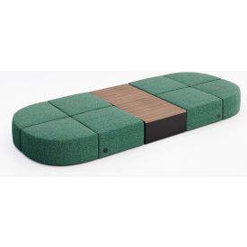 8 Person Modular Seating with Studio Teak Table & Power Outlet, Connelly Peacock Fabric