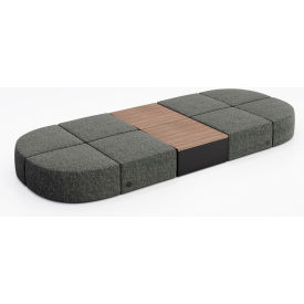 8 Person Modular Seating with Studio Teak Table & Power Outlet, Connelly Owl Fabric
