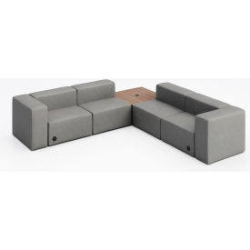 Conversa 4 Person Corner Sofa with Studio Teak Table & Power Outlet, Dillon Steel Vinyl