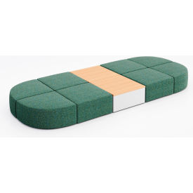 Conversa 8 Person Modular Seating with Natural Occasional Table, Connelly Peacock Fabric