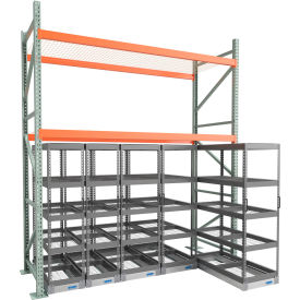 10' Wide Above Rack with (3) 48 x 24 & (2) 48 x 18 Under Rack Carriages