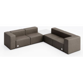 Conversa 4 Person Corner Sofa with White Table & Power Outlet, Dillon Storm Vinyl