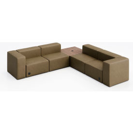 Conversa 4 Person Corner Sofa with Studio Teak Table & Power Outlet, Dillon Safari Vinyl