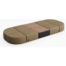 8 Person Modular Seating with Studio Teak Table & Power Outlet, Dillon Safari Vinyl