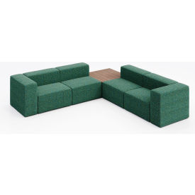 Conversa 4 Person Corner Sofa with Studio Teak Occasional Table, Connelly Peacock Fabric