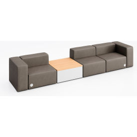 Conversa 3 Person Sofa with Natural Occasional Table & Power Outlet, Dillon Storm Vinyl