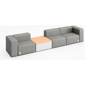 Conversa 3 Person Sofa with Natural Occasional Table & Power Outlet, Dillon Steel Vinyl