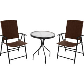3 Piece Patio Set, 24''L x 27''H Table & 2 Chairs, Dark Brown Wicker