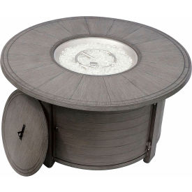 Round Cast Aluminum Fire Pit, Brushed Wood Finish, Gray