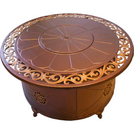 Round Outdoor Aluminum Propane Fire Pit with Scroll Design, Bronze