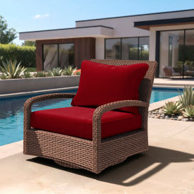 Deep Seat Cushion, Fiber Back, Foam Seat, Olefin Red Fabric