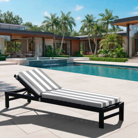 Chaise Lounge Cushion, Foam Filled, Olefin Gray, White Stripe Fabric