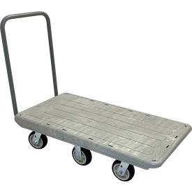 Non-Nesting Flatbed with Plain Handle & 6 Poly Wheels, 48" x 27", 2400 lb Capacity