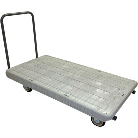 Non-Nesting Flatbed with Plain Handle & 4 Poly Wheels, 60" x 34", 2200 lb Capacity